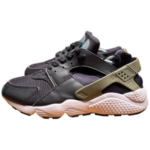 NIKE Air Huarache Run Women's 8.5 Black Army Green Sneaker Athletic Shoes